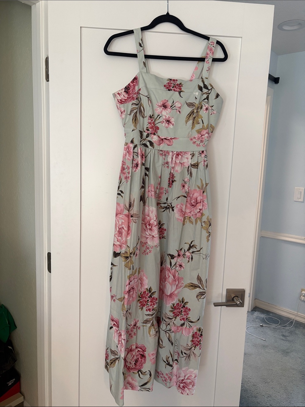 Joie Mint Maxi Dress with Pink Floral Print L